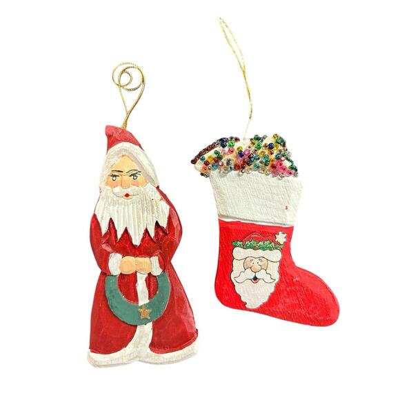 Vintage Santa Christmas Ornaments Random Lot of 10 • Ceramic, Wood, Resin - Picture 5 of 8